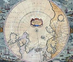 an old map shows the world as it is being displayed in front of a blue background