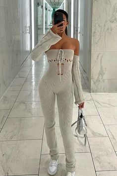 Grey Distressed Jumpsuit Elegant Fitted Jumpsuit With Cutout Details, Grey Cable Knit Sweater Dress, Gray Fitted V-neck Jumpsuits And Rompers, Crochet Jumpsuit, Luxury V-neck Fitted Jumpsuit, Crochet Jumpsuits, Gathered Fabric, Neon Dresses, Jumpsuit For Women