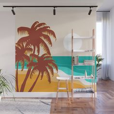 a palm tree on the beach wall mural