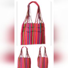 New Mexican Striped Woven Tote Beach Shopping Bag Women's Handmade Oaxaca Mexico Red Is The Main Color. Bohemian Red Tote Beach Bag, Eco-friendly Red Shoulder Bag For Shopping, Red Rectangular Beach Bag With Adjustable Strap, Red Tote Hobo Bag For The Beach, Summer Red Hobo Bag For Everyday Use, Red Summer Hobo Bag For Everyday Use, Red Bohemian Beach Bag For Shopping, Summer Everyday Red Hobo Bag, Casual Red Hobo Bag For Beach