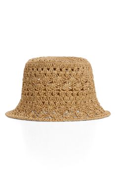 MANGO Woven Straw Bucket Hat | Nordstrom Straw Bucket Hat, Silhouette Paper, Hat Light, Open Weave, Paper Straws, Light Beige, Moschino, Hats For Women, Bucket Hat