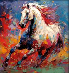 a painting of a running horse