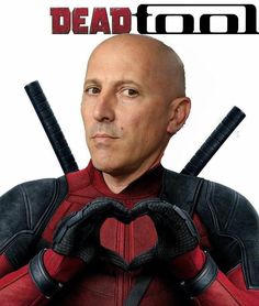 a man with two baseball bats in his hands and the words deadpool on it