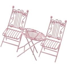 two pink chairs and a table on a white background