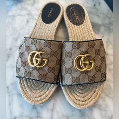 Reposhing This Item I Purchased From @Bridgeybb. Loved It, But They Were Too Small For Me. I Am Usually 9.5-10. Questions? Leave A Comment Below! Shoes Gucci, Gucci Marmont, Gucci Shoes, Brown Gold, Women's Shoes Sandals, Leave A Comment, Espadrilles, Shoes Sandals, Women Shoes