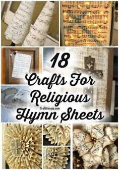 Christmas Decor With Sheet Music, Hymnal Page Wreaths, Crafts Made From Old Hymnals, Decorating With Music Sheets, Craft With Sheet Music, Music Sheet Crafts Diy, Art With Sheet Music, Crafts With Music Sheets, Crafts Using Sheet Music