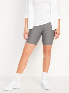 Power up your workout with our PowerSoft bike shorts -- light compression meets a ridiculously smooth, peachy-soft feel.  Elasticized compression waistband provides reliable comfort & support after your pregnancy, with breathable, lightweight mesh at front.  Soft, breathable light compression fabric holds you in and lets you vent.  Four-way super stretch for ultimate movement.  Go-Dry moisture-wicking technology keeps you dry & comfortable.  Flat-lock seams prevent chafing.  Gusseted for ease of Maternity Activewear, Postpartum Support, Old Navy Maternity, Compression Fabric, Womens Maternity, Bottom Clothes, Heather Black, Biker Shorts, Bike Shorts