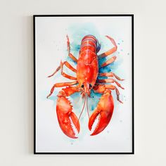 a painting of a lobster on a white wall