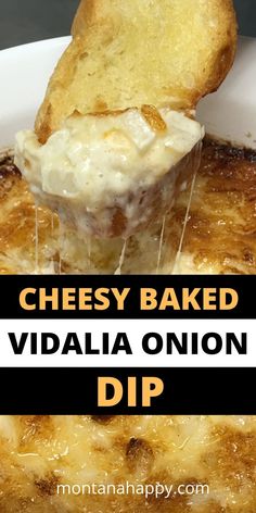 cheesy baked vidala onion dip with text overlay