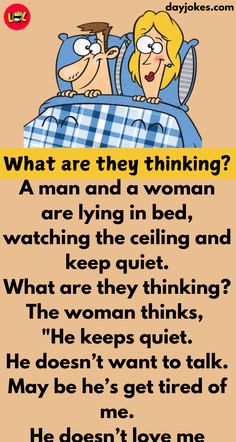 two people laying in bed with the caption that says, what are they thinking?