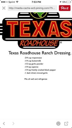 the texas roadhouse ranch dressing app on an iphone