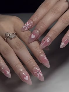 #nailsofinstagram  #nailssummerdesign #nails2inspire #coquette #coquetteaesthetic #pink Aestethic Nails, Nails Rosa, Bow Nail Designs, Uñas Aesthetic, Bow Nail Art, Easy Nails, Smink Inspiration