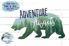 an image of a bear with the words adventure awaits