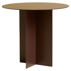 a round table with an open section at the top and bottom, in brown color