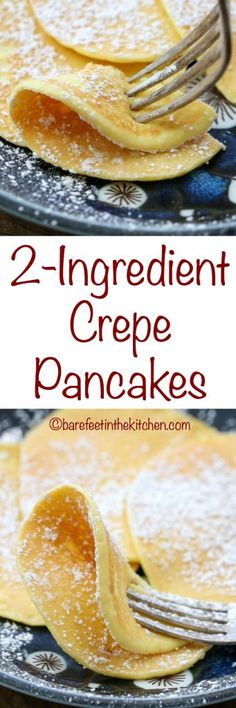 two ingredient crepe pancakes with powdered sugar on top