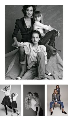 black and white photos of people posing for the camera, with one woman sitting on top of