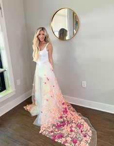 https://hausoflace.com/products/romantic-pink-flowers-detachable-tulle-wedding-train-bridal-overskirt Bridal Overskirt, Wedding Train, Ombre Flowers, Bridal Train, Bridal Look, Tulle Wedding, Pink Skirt, Pink Ombre, Lace Flowers