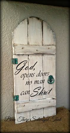 a white door with words written on it