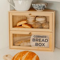 an assortment of breads and pastries on display