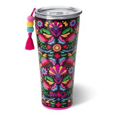 Caliente Tumbler (32oz) Otomi Embroidery, Solid Black Background, Hot Toddy, Coffee Tumbler, Copper Plated, Insulated Water Bottle, Holiday Specials, Favorite Drinks, Tumblers With Lids