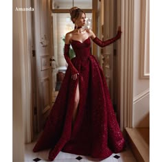 Amanda Strapless Draped Sleeveless robes de soirée Side High Split Exquisite Evening Dresses Wedding Prom Dress With Gloves, Chic Prom Dresses, Dress With Gloves, Henna Night, Prom Dress Ideas, Prom Inspo, Beaded Prom Dress, Prom Dress Inspiration, Popular Dresses