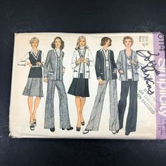 three women's suits and one woman's jacket are shown in this sewing pattern