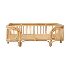 a wooden bench made out of bamboo