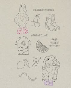 a drawing of various things that are in the shape of an animal and some words