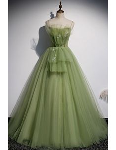 10% off now! Shop long green puffy tulle prom dress with spaghetti straps online. Sheprom offers formal, party, casual & more style dresses to fit your special occasions. Ballroom Blitz, Prom 2022, Green Formal Dresses, Oc Outfits, Yule Ball, Green Tulle, Fashion Dictionary, Floor Length Prom Dresses, Princess Ball Gowns