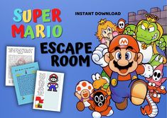 the super mario escape room is shown with an image of several characters in front of it