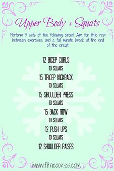 the upper body and squats workout plan is shown in purple, with snowflakes on