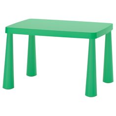 a small green table with two legs on the bottom and one leg up against it