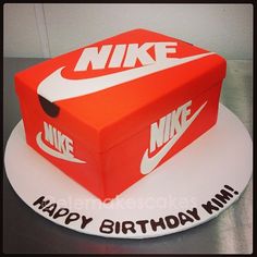 a birthday cake made to look like a nike box