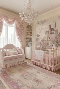 Nursery Room Ideas Girl, Fairy Tale Nursery Theme, Princess Baby Room, Pink Princess Nursery, Sleeping Beauty Nursery, Aurora Nursery, Princess Room Ideas, Fairy Tale Room