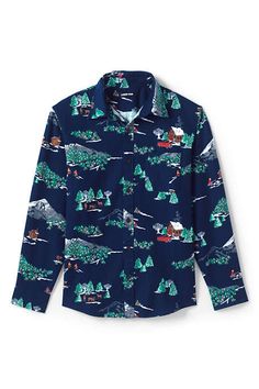 The perfect festive holiday print shirt for the holidays. Men's Traditional Fit Printed Flagship Flannel Shirt from Lands' End Cabin Christmas Tree, Christmas Tree Print, Cabin Christmas, Holiday Style, Festive Holiday, Tree Print