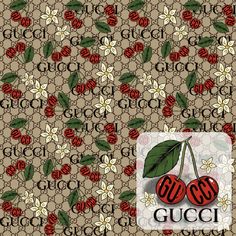 gucci wallpaper with two cherries and flowers