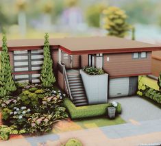 Sims Build Base Game, Sims 4 Tray Files House, Sims 4 Neighborhood Ideas, San Sequoia, Sims4 Ideas, Sims 4 Modern House, The Sims 4 Lots, Midcentury House