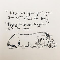 a black and white drawing of a rhino laying on the ground with a quote above it