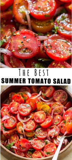 best summer tomato salad Tomato Parmesan Salad, Tomatoes Recipes Fresh, Tomato Salad Ideas, Cherry Tomato Salad Recipes, Cherry Tomatoes Recipes Salad, Cherry Tomatoes Recipes, Cocktail Tomatoes, Marinated Cherry Tomatoes, Tomato Onion Salad