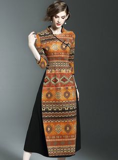 Vintage Stand Collar Print Three Quarters Sleeve Slim Maxi Dress Mode Batik, Vintage Stand, فستان سهرة, Dresses To Wear, Batik Dress, Vintage Maxi Dress, Dresses To Wear To A Wedding, Trendy Dresses