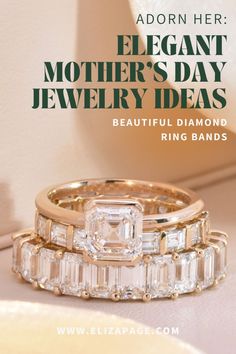 three wedding rings with the text elegant mother's day jewelry ideas beautiful diamond ring bands