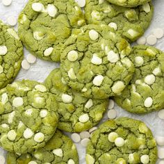 green cookies with white chocolate chips on top