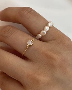 Ella Pearl Ring | En Route Jewelry Trendy Rings Aesthetic, Prom Jewelry Rings, Minamilistic Jewelry, Clean Girl Rings, Pearl Rings Aesthetic, Pearl Ring Aesthetic, That Girl Jewelry, Women’s Rings, Dainty Pearl Jewelry