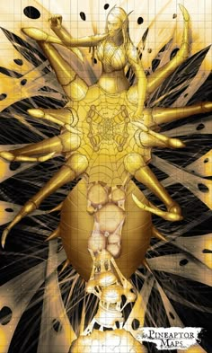 an artistic image of a woman surrounded by gold and black shapes