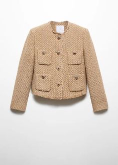 Tweed jacket with jewel buttons - Women | Mango USA Womens Tweed Jacket, Cropped Coat, Suit Jackets For Women, Blazer Beige, Tweed Fabric, Denim Outfit, Tweed Jacket, Casual Jacket, Long Sleeve Casual