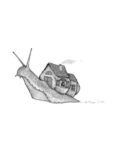 a drawing of a snail with a house on it's back