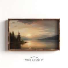 a painting hanging on the wall next to a white wall with a sign that says wild country