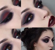 Dark black and red Witchy Makeup, Vampire Ball, Shadow Ideas, Halloween Makeup Inspiration, Alternative Makeup, Art Makeup