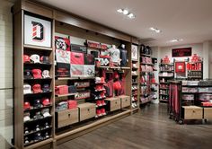 a store filled with lots of red and white items