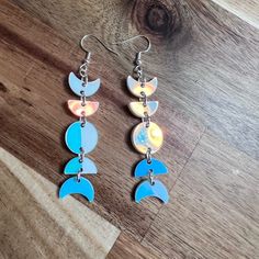 Handmade By Me Color Changing Iridescent Moon Phase Laser Cut Acrylic Earrings. Sterling Silver Ear Wires, Super Lightweight Laser Cut Earrings Acrylics, Grape Earrings, Flower Earrings Gold, Hummingbird Earrings, Laser Engraved Ideas, Emerald Earrings Studs, Beaded Drop Earrings, Turquoise Glass, Acrylic Jewellery